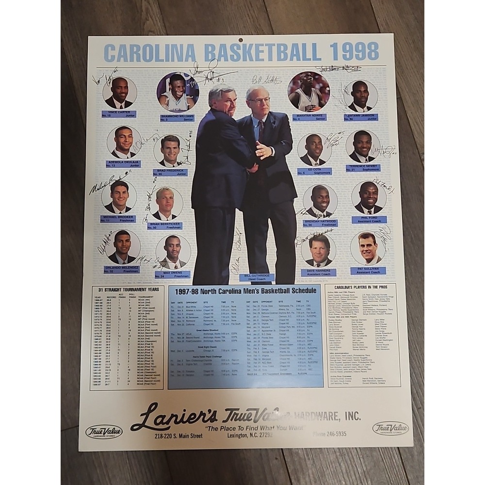 1997-1998 UNC Autograph North Carolina Tarheels Basketball Poster Team Calendar - Picture 1 of 8